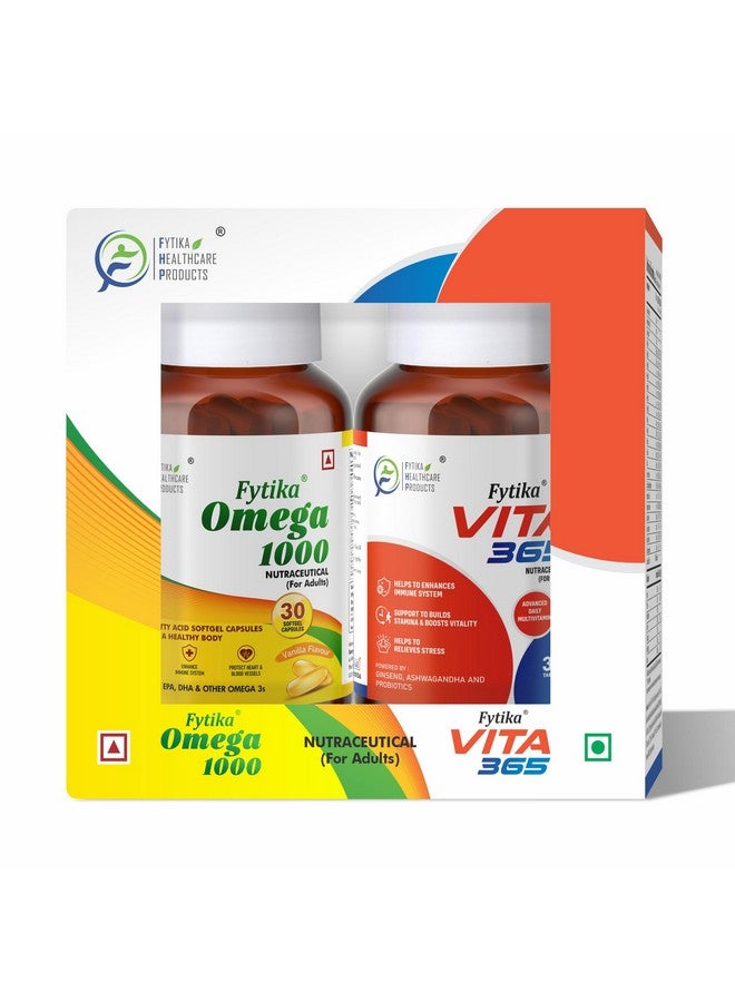 FYTIKA باقة كومبو فيتيكا فيتا 365 وزيت السمك أوميغا 3 1000 ملغ - (30 قرص و30 كبسولة) | متعدد الفيتامينات للرجال والنساء مع مزيج من مضادات الأكسدة والأعشاب لدعم المناعة وأوميغا 3 للحفاظ على صحة العظام والمفاصل - Image 1