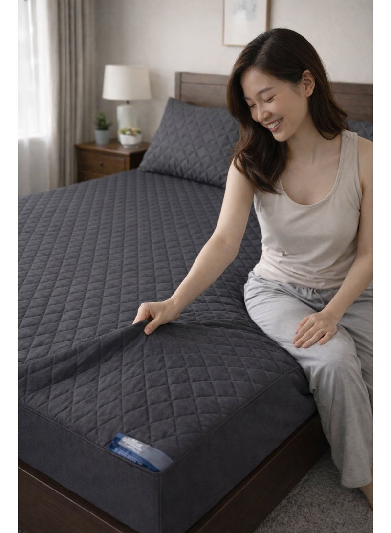 OLUDENIZ Waterproof Cotton Mattress Cover 180x200 cm – Soft, Quilted, and Breathable with 2 Pillowcases - Image 2