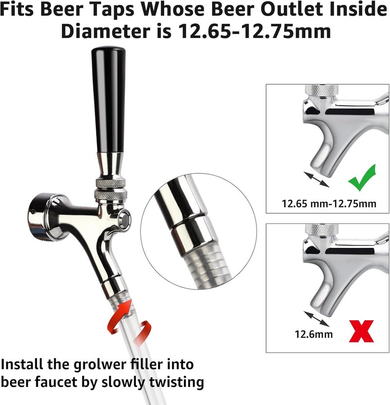 MRbrew Growler Filler, 12'' Cut-to-Length Stainless Fitting Beer Jug Filler, 1/2'' O.D & 5/16'' I.D Hose Kegerator Bottle Filler with 2 Sealing O-Ring for Beer Outlet I.D 12.63-12.7mm Keg Beer Faucet - Image 4