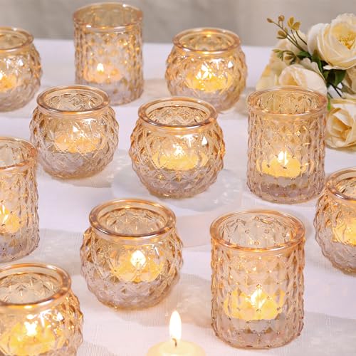 DARJEN Gold Votive Candle Holders Set of 24- Gold Candle Holders Bulk for Table Centerpiece, Tea Lights Candle Holder Glass for Wedding Shower, Home & Party Decor - Image 1