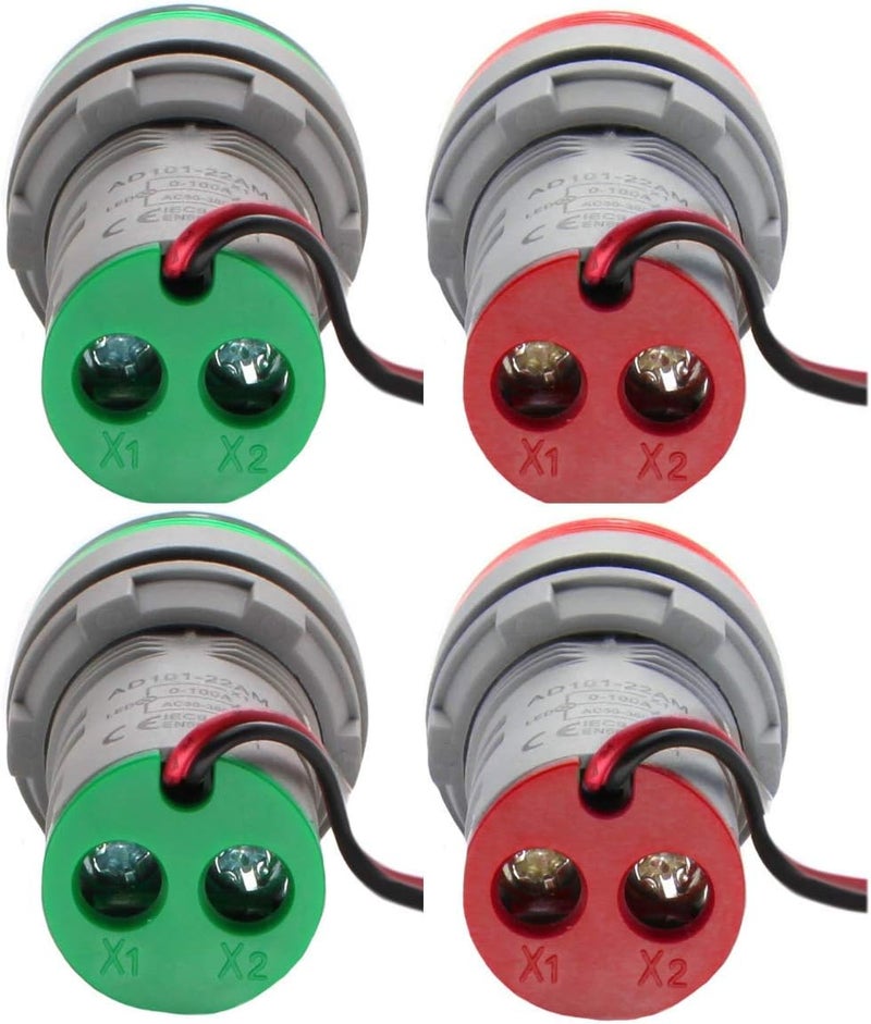 SHOPCORP Digital Led Display Indicator Ammeter, 0-100A Max AC380 Current Meter and 220V - Gauge Meter, Tester Amp Monitor - AD101-22AM Model, Circle Panel, 2 Red and 2 Green (4 Pack) - Image 3