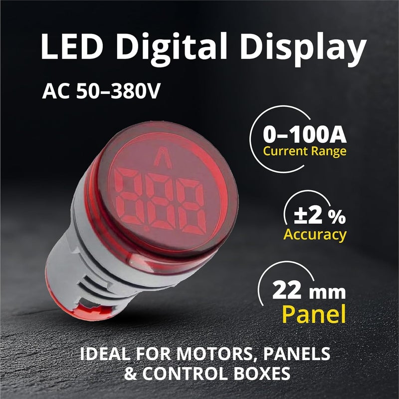 SHOPCORP Digital Led Display Indicator Ammeter, 0-100A Max AC380 Current Meter and 220V - Gauge Meter, Tester Amp Monitor - AD101-22AM Model, Circle Panel, 2 Red and 2 Green (4 Pack) - Image 4