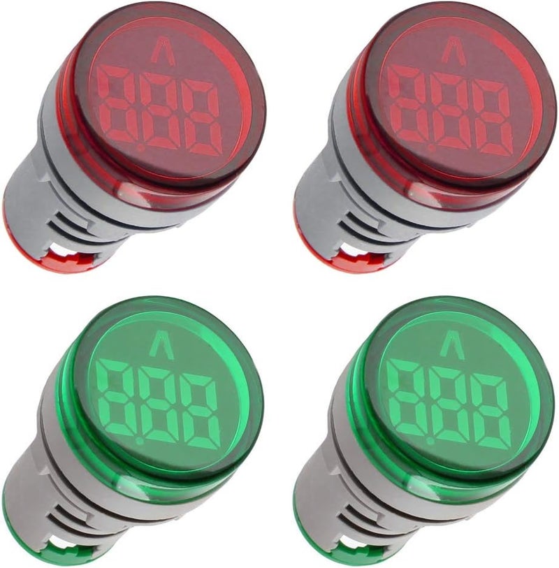SHOPCORP Digital Led Display Indicator Ammeter, 0-100A Max AC380 Current Meter and 220V - Gauge Meter, Tester Amp Monitor - AD101-22AM Model, Circle Panel, 2 Red and 2 Green (4 Pack) - Image 1
