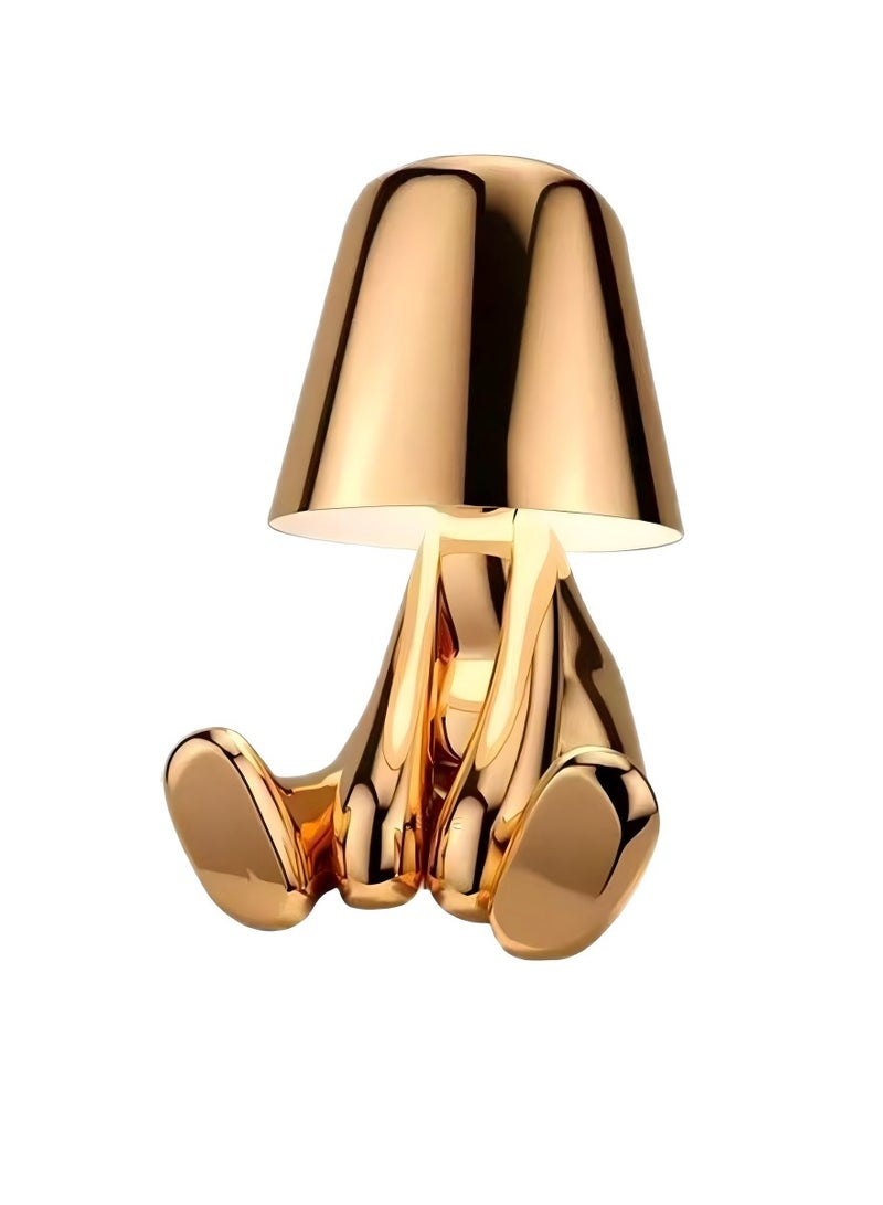 ريتش لايف مصباح مكتب LED يعمل باللمس قابل لإعادة الشحن - وضعية الجلوس على شكل شخصية ذهبية، قابل لإعادة الشحن عبر USB، 3 أوضاع ألوان، إضاءة ليلية مزخرفة بجانب السرير، مناسب لغرفة النوم والمكتب كهدية - Image 1