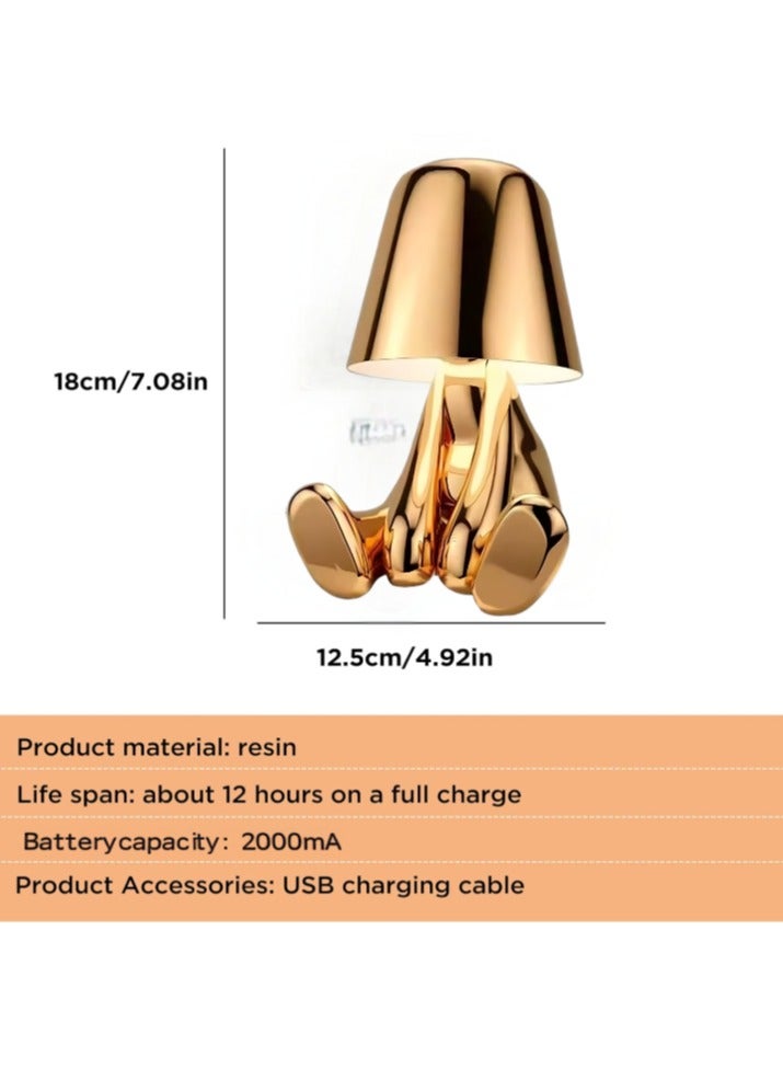 ريتش لايف مصباح مكتب LED يعمل باللمس قابل لإعادة الشحن - وضعية الجلوس على شكل شخصية ذهبية، قابل لإعادة الشحن عبر USB، 3 أوضاع ألوان، إضاءة ليلية مزخرفة بجانب السرير، مناسب لغرفة النوم والمكتب كهدية - Image 2