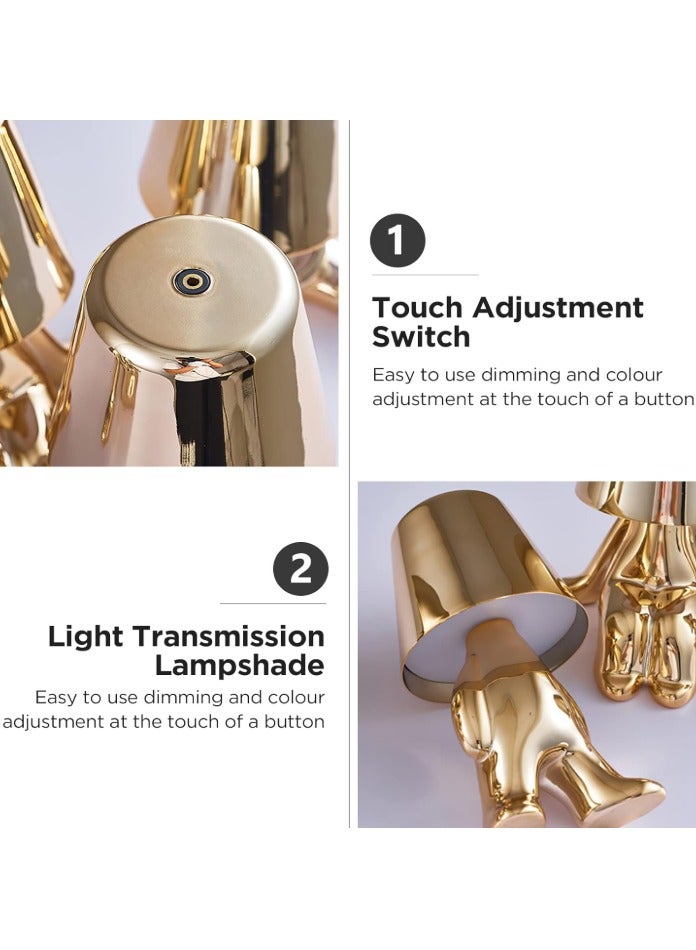 ريتش لايف مصباح مكتب LED يعمل باللمس قابل لإعادة الشحن - وضعية الجلوس على شكل شخصية ذهبية، قابل لإعادة الشحن عبر USB، 3 أوضاع ألوان، إضاءة ليلية مزخرفة بجانب السرير، مناسب لغرفة النوم والمكتب كهدية - Image 3