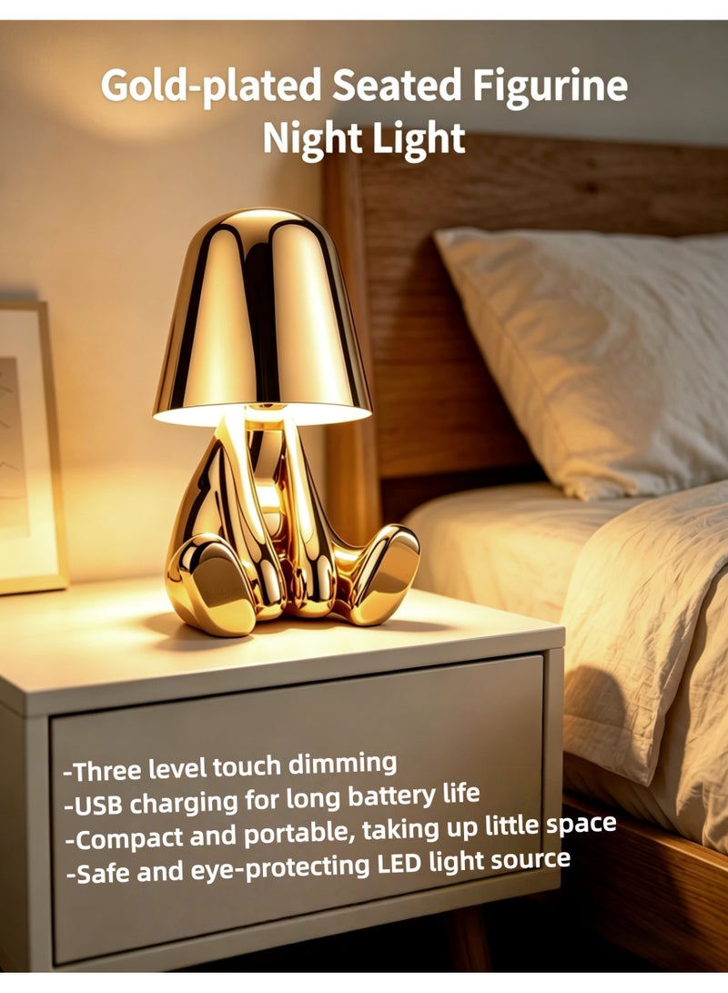 Rich Life USB rechargeable touch-sensitive LED table lamp, gold-plated seated figurine night light, decorative bedside night light for bedroom, featuring 3 color modes and adjustable brightness, making it an ideal and unique gift - Image 1