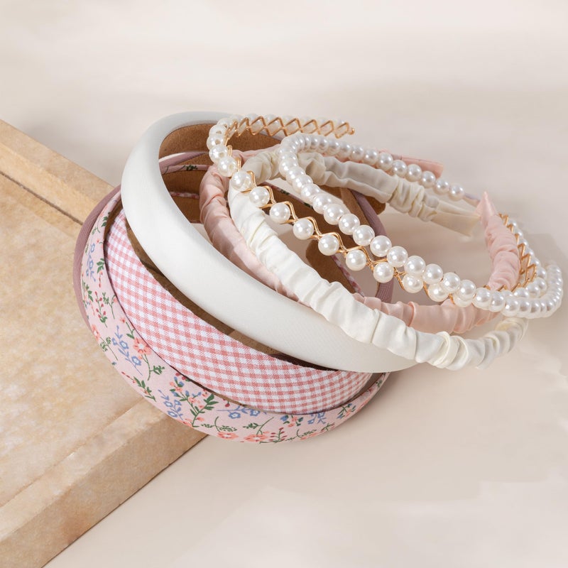 Sunolga 8 Pack Pink Headbands for Women Girls Non Slip Floral Padded Hairbands Cute Pearl Head bands Wide Headbands Trendy Hair Accessories - Image 1