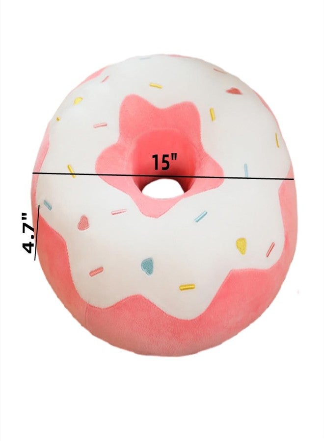 YUDONG Round Donut Pillow 15 Inches Soft Plush Funny Food Stuffed Decor Seat Pad Cushion for Couch Chair Floor Sofa (White Pink) - Image 2