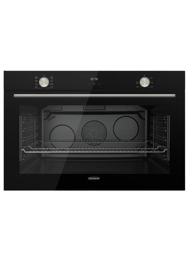 General Gold 90cm Built-In Electric Oven, 8 Functions, Turbo Fan Convection, Triple Glass Door with Low-E, LED Display, 6 Rack Levels, Stainless Steel Handle, Black Glass Built In Oven for Kitchen