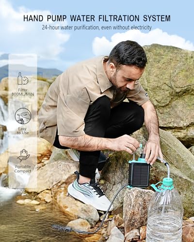 BKLES 3-in-1 Solar Electric Water Filter with Hand Pump - Camping Water Filtration System Survival, Portable Water Purifier with Emergency Light, Survival Kit for Backpacking, Birthday Gifts for Men - Image 5