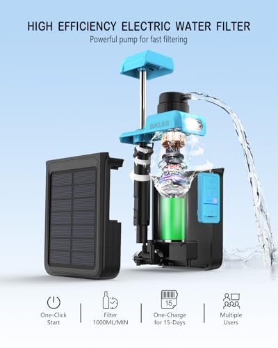 BKLES 3-in-1 Solar Electric Water Filter with Hand Pump - Camping Water Filtration System Survival, Portable Water Purifier with Emergency Light, Survival Kit for Backpacking, Birthday Gifts for Men - Image 4
