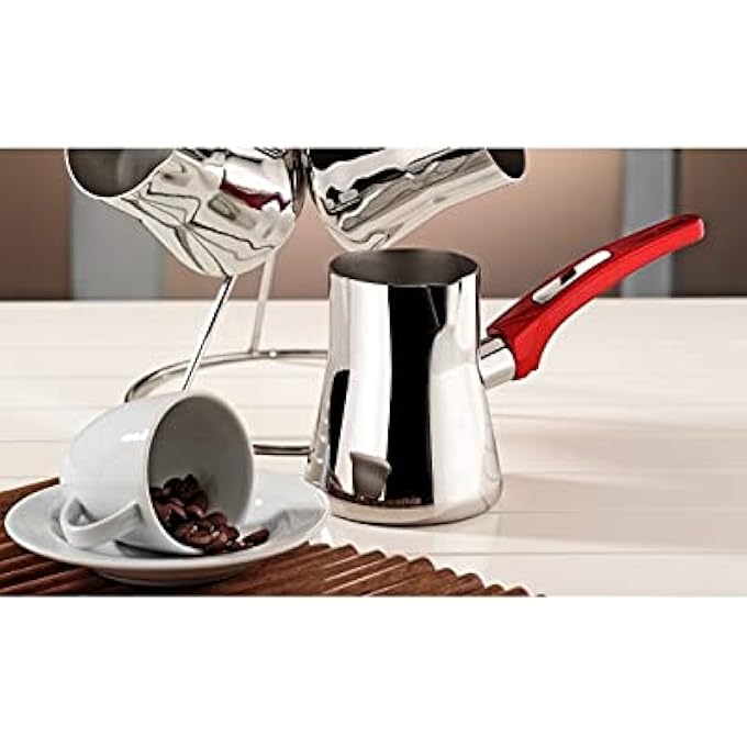 rayihni Yaprak Coffee Pot With Venus Bakalite Handle 330 Ml Capacity SilverRed - Image 3