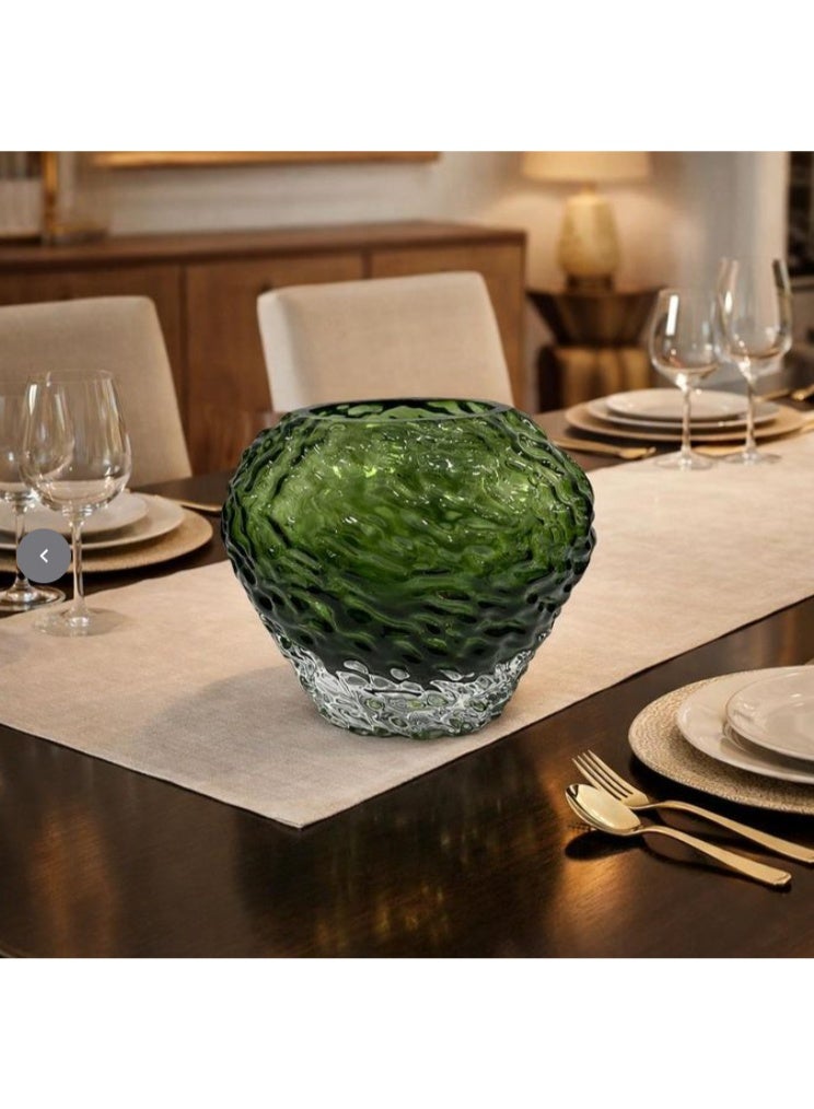 Modern Green Crystal Decorative Vase - Transparent Base - Table Decor - 20cm - Image 2