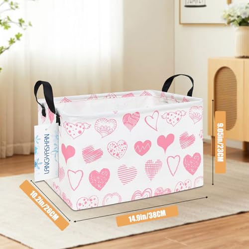 LANGYASHAN Rectangular Storage Bin Collapse Canvas Fabric Cartoon Storage Basket with Handles for Organizing Home Kitchen Boys and Girls Toys Office Closet Shelf Baskets Rec Angel Heart - Image 3