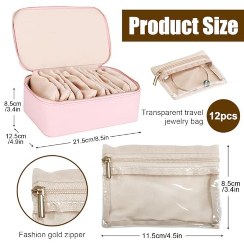Travel Big Jewelry Case, PU Leather 12 zipper velvet bags for Women Girl, Valentine's Day Gift, Marriage, Brithday Gift - Image 4