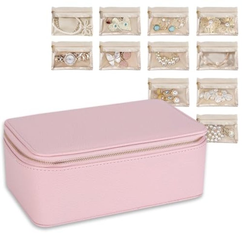 Travel Big Jewelry Case, PU Leather 12 zipper velvet bags for Women Girl, Valentine's Day Gift, Marriage, Brithday Gift - Image 3
