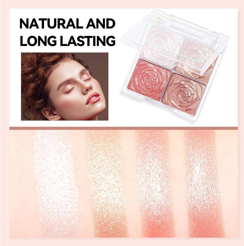 Ashritha Blusher Palette Powder – 4 Colors Matte & Shimmer Blush Highlighter & Long-Wearing Water-Proof, Portable Compact Design (Multicolor) - Image 2