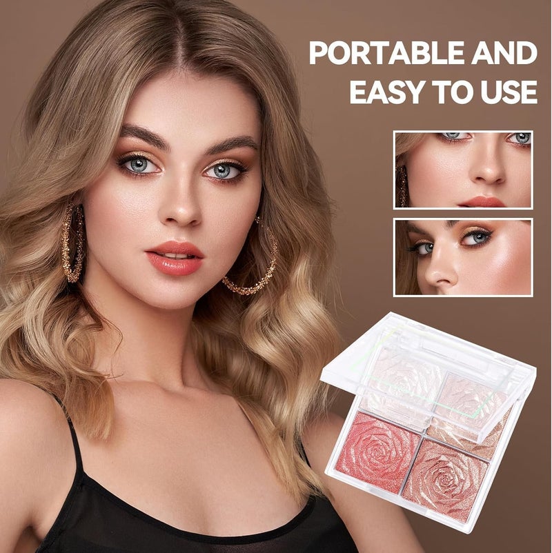 Ashritha Blusher Palette Powder – 4 Colors Matte & Shimmer Blush Highlighter & Long-Wearing Water-Proof, Portable Compact Design (Multicolor) - Image 3