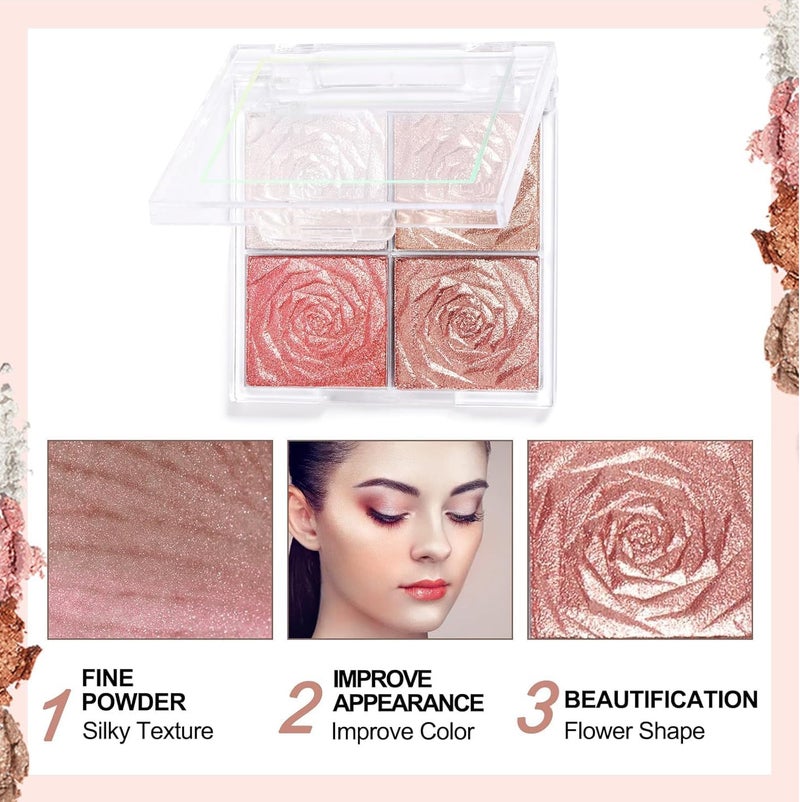 Ashritha Blusher Palette Powder – 4 Colors Matte & Shimmer Blush Highlighter & Long-Wearing Water-Proof, Portable Compact Design (Multicolor) - Image 4