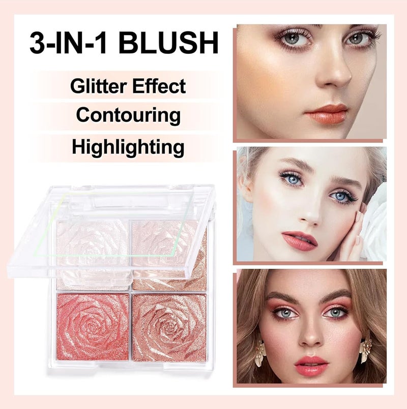 Ashritha Blusher Palette Powder – 4 Colors Matte & Shimmer Blush Highlighter & Long-Wearing Water-Proof, Portable Compact Design (Multicolor) - Image 5