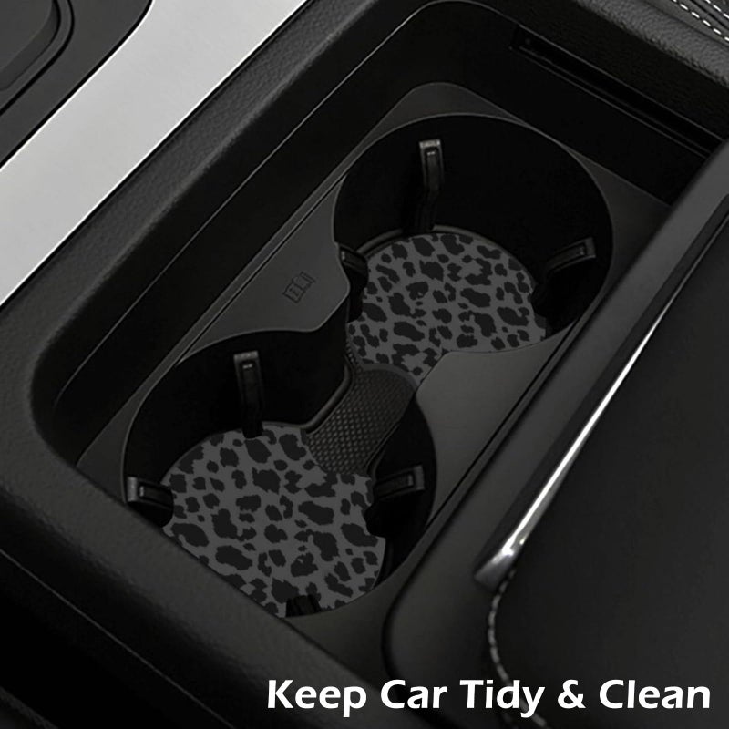 KARREAL Car Cup Coasters, Neoprene Rubber Non-Slip Insert Car Coasters for Cup Holders, Black Leopard Car Interior Accessories - 2.75 inch - Image 4