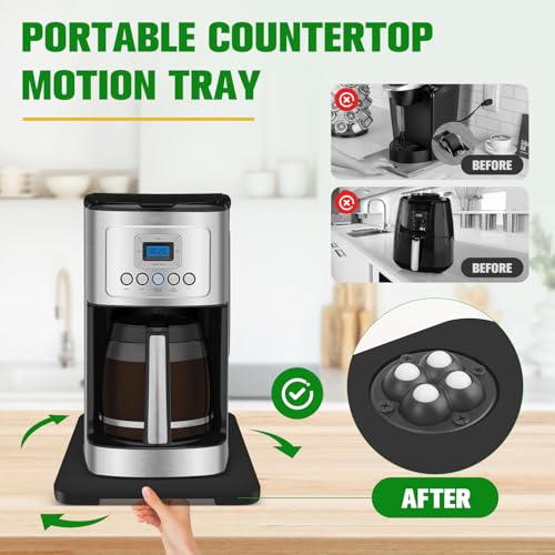 Taladad Appliance Slider 360° Rolling Tray for Coffee Maker Bamboo Coffee Pot Slider Tray Countertop Rotation Sliding Tray with Wheels, Small Appliances Mat Black (Small 11.8" × 9.8" × 0.6") - Image 3