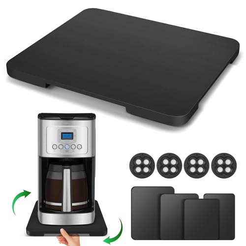 Taladad Appliance Slider 360° Rolling Tray for Coffee Maker Bamboo Coffee Pot Slider Tray Countertop Rotation Sliding Tray with Wheels, Small Appliances Mat Black (Small 11.8" × 9.8" × 0.6") - Image 1