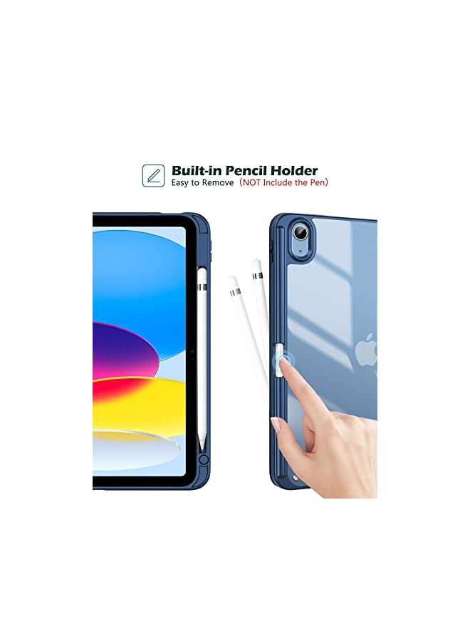 Procases for iPad 10th Gen Case with Pencil Holder 2022 iPad 10.9 Inch Case, Clear Transparent Back Shell Trifold Protective Cases Shockproof Cover for 2022 iPad 10th Gen A2696 A2757 A2777 -Navy - Image 4
