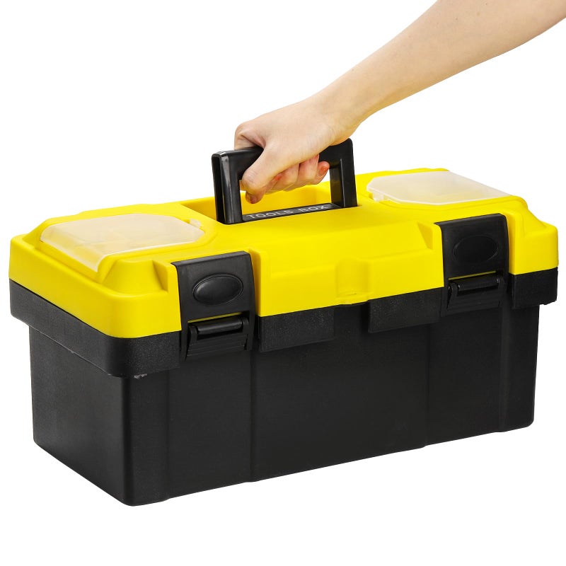 Cididu 16-Inch Plastic Tool Box with Handle, Toolbox with Removable Tray, Heavy Duty Organizer Tool Box, Portable Toolbox Organizer for Household Workshops and Garages, Black & Yellow - Image 3