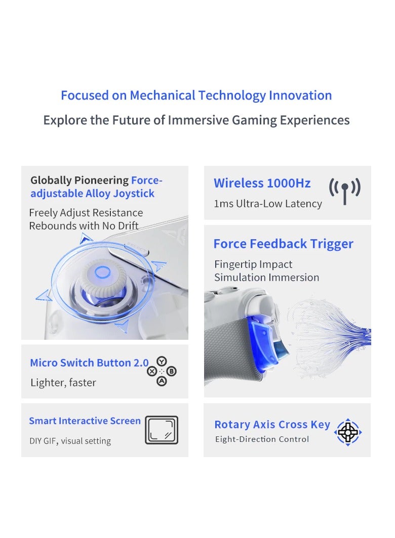 FlyDigi APEX 4 Elite PC Controller Force Feedback Trigger Force-Adjustable Alloy Joystick Full-Color LCD Display 1500mAh 1000hz Report Rate Stereo Vibration PC/NS/TV/Android/Laptop - Image 3