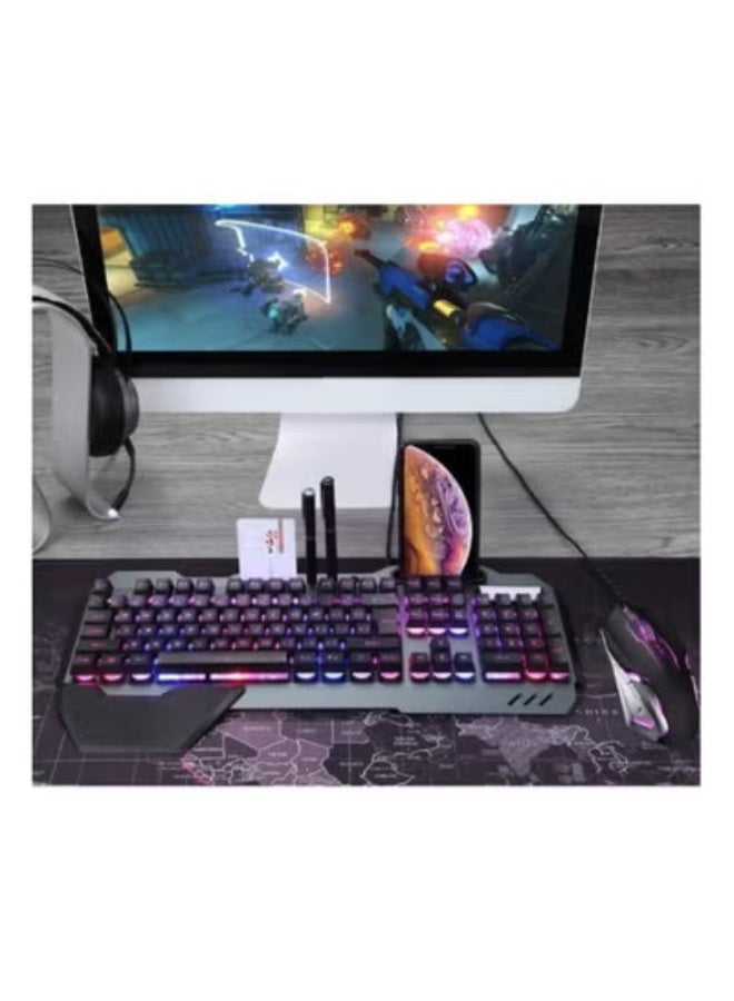 Wired Gaming Keyboard & Mouse Combo – RGB Backlit Mechanical-Feel Keyboard with Hand Rest & Phone Holder, High-Precision 6-Button Mouse, Large RGB Mouse Pad - Image 3
