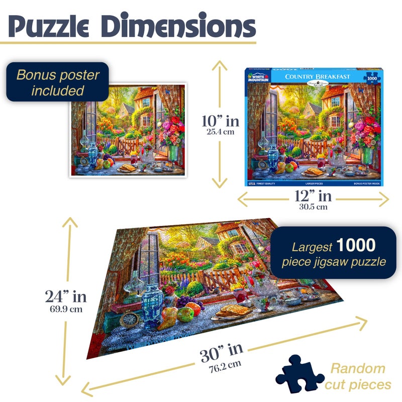 White Mountain 1000 Piece Jigsaw Puzzle Scenic Spring Flower Puzzles with Large Pieces Gift for Adults and Family 24"x30" - Country Breakfast - Image 2