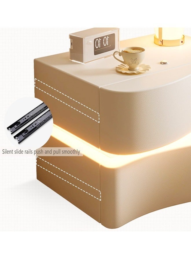 fashionhome Premium Modern High Gloss One Touch Switch Night Light LED Nightstand with 2 Storage Drawers Solid Wood Bedside End Table Furniture 45x40.5x50 cm (Fully Assembled) - Image 4