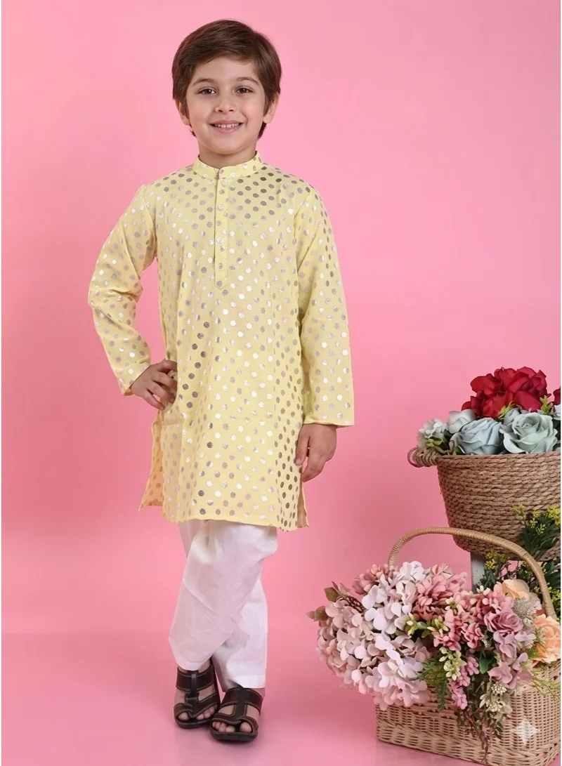 Saka Designs Boys Yellow Geometric Foil Printed Kurta with Pyjamas