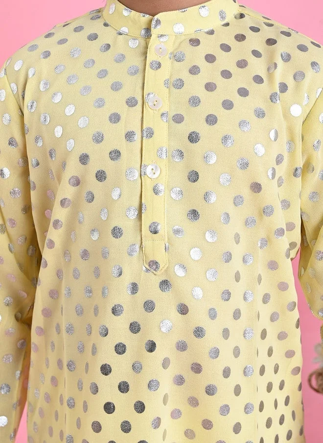 Saka Designs Boys Yellow Geometric Foil Printed Kurta with Pyjamas