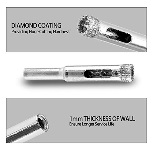 PHITUODA 15pcs 5/16-Inch / 8mm Diamond Drill Bits, Small Diamond Hole Saw Hollow Core Drill Bits for Glass Ceramic Porcelain Tiles Marble Granite Quartz - Image 4