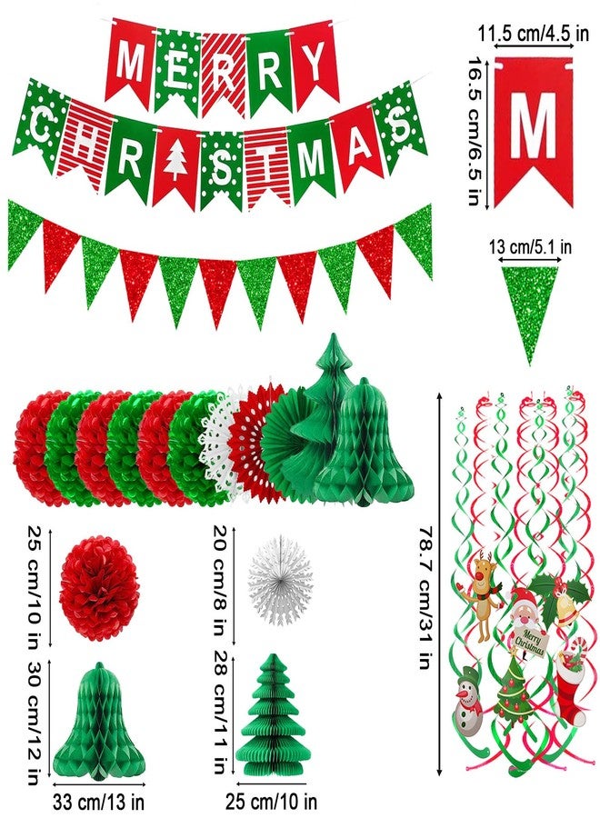 Fecedy MERRY CHRISTMAS Hanging Paper Banner Pom poms Paper flower Fan Swirl Streamers&Christmas tree Santa Claus Banner For Merry Christmas Party Decorations - Image 3