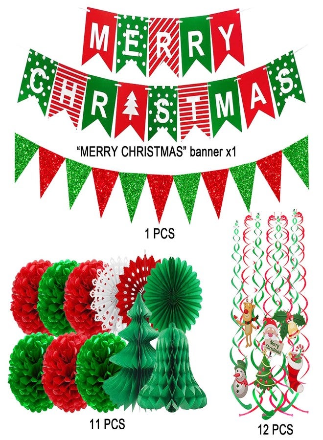 Fecedy MERRY CHRISTMAS Hanging Paper Banner Pom poms Paper flower Fan Swirl Streamers&Christmas tree Santa Claus Banner For Merry Christmas Party Decorations - Image 2