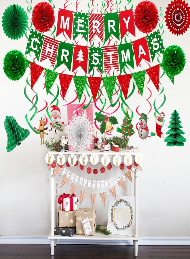 Fecedy MERRY CHRISTMAS Hanging Paper Banner Pom poms Paper flower Fan Swirl Streamers&Christmas tree Santa Claus Banner For Merry Christmas Party Decorations - Image 4