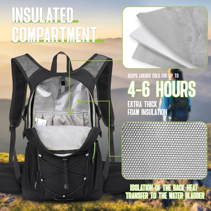 N NEVO RHINO Hydration Backpack, 18L Multipurpose Hiking Backpack with 3L Water Bladder, Water Backpack Insulated Hydration Pack Ideal for Hiking and Cycling - Image 3