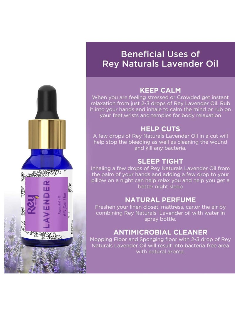 ري زيت اللافندر من راي ناتشورالز، زيوت إكليل الجبل العطرية، نقية 100% طبيعية للبشرة الصحية والوجه والشعر، 15 مل، عبوة من قطعتين - Image 3