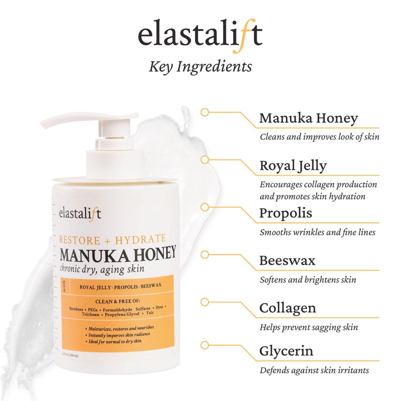 Elastalift Manuka Honey Cream Face Moisturizer & Body Butter Lotion For Dry Skin | Firming & Hydrating Miracle Balm Skin Care Moisturizing Lotion For Women, Wrinkles, & Sun Damaged Skin, 15 Fl Oz - Image 2
