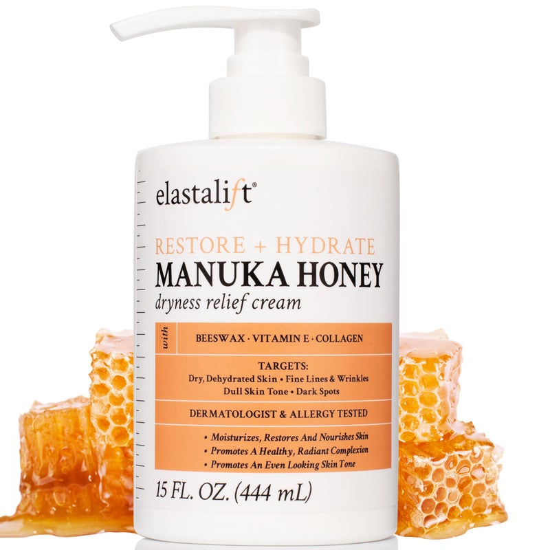 Elastalift Manuka Honey Cream Face Moisturizer & Body Butter Lotion For Dry Skin | Firming & Hydrating Miracle Balm Skin Care Moisturizing Lotion For Women, Wrinkles, & Sun Damaged Skin, 15 Fl Oz - Image 1