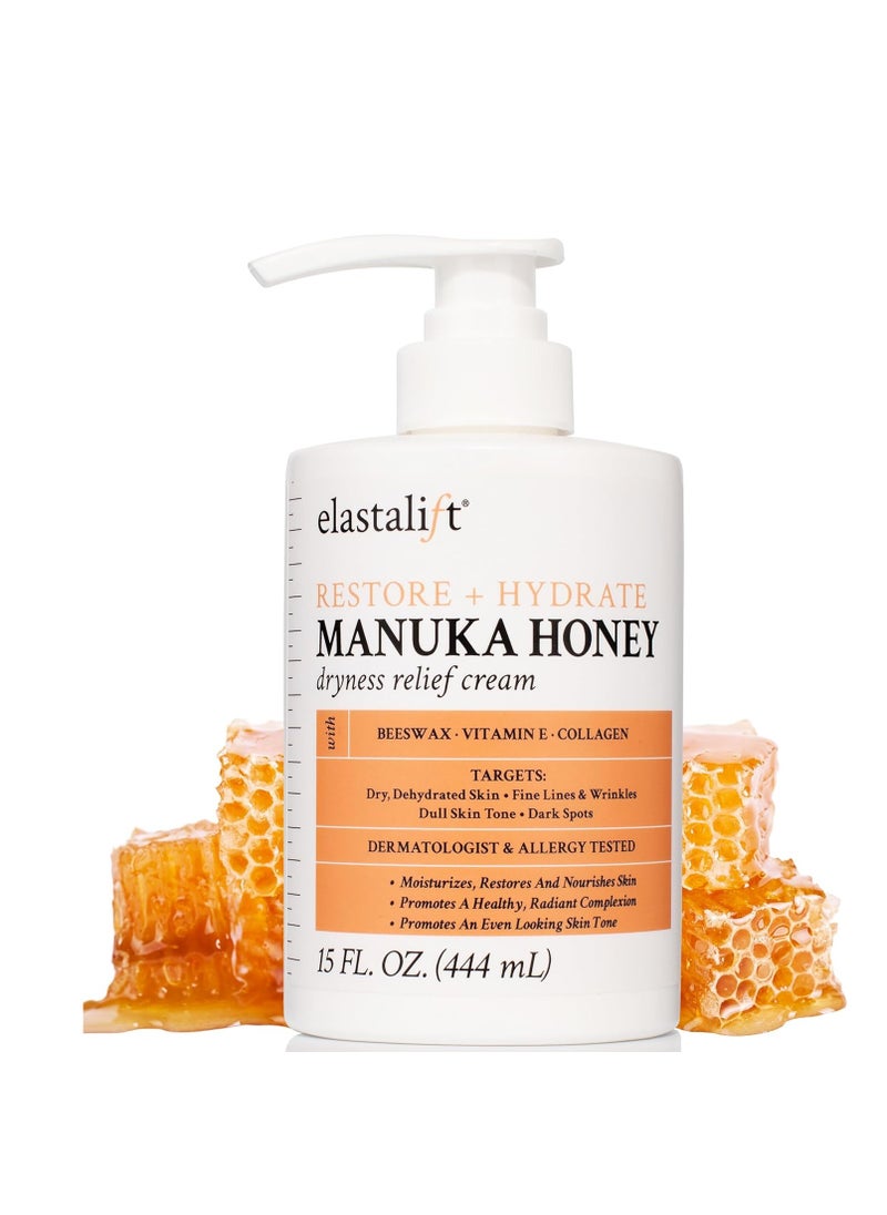 elastalift - Elastalift Manuka Honey Cream Face Moisturizer & Body Butter Lotion For Dry Skin | Firming & Hydrating Miracle Balm Skin Care Moisturizing Lotion For Women, Wrinkles, & Sun Damaged Skin, 15 Fl Oz - Image 1