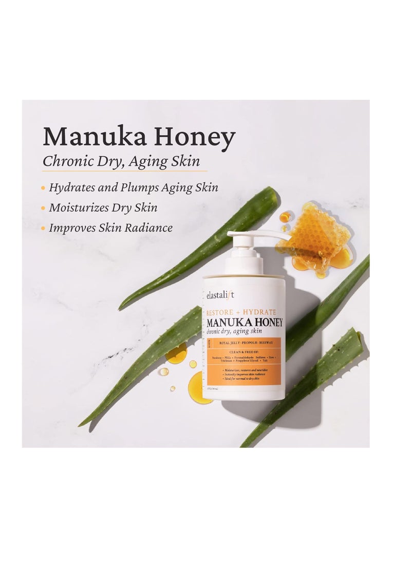 elastalift - Elastalift Manuka Honey Cream Face Moisturizer & Body Butter Lotion For Dry Skin | Firming & Hydrating Miracle Balm Skin Care Moisturizing Lotion For Women, Wrinkles, & Sun Damaged Skin, 15 Fl Oz - Image 1