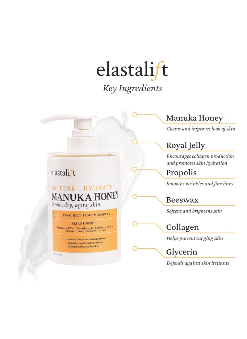 elastalift - Elastalift Manuka Honey Cream Face Moisturizer & Body Butter Lotion For Dry Skin | Firming & Hydrating Miracle Balm Skin Care Moisturizing Lotion For Women, Wrinkles, & Sun Damaged Skin, 15 Fl Oz - Image 1