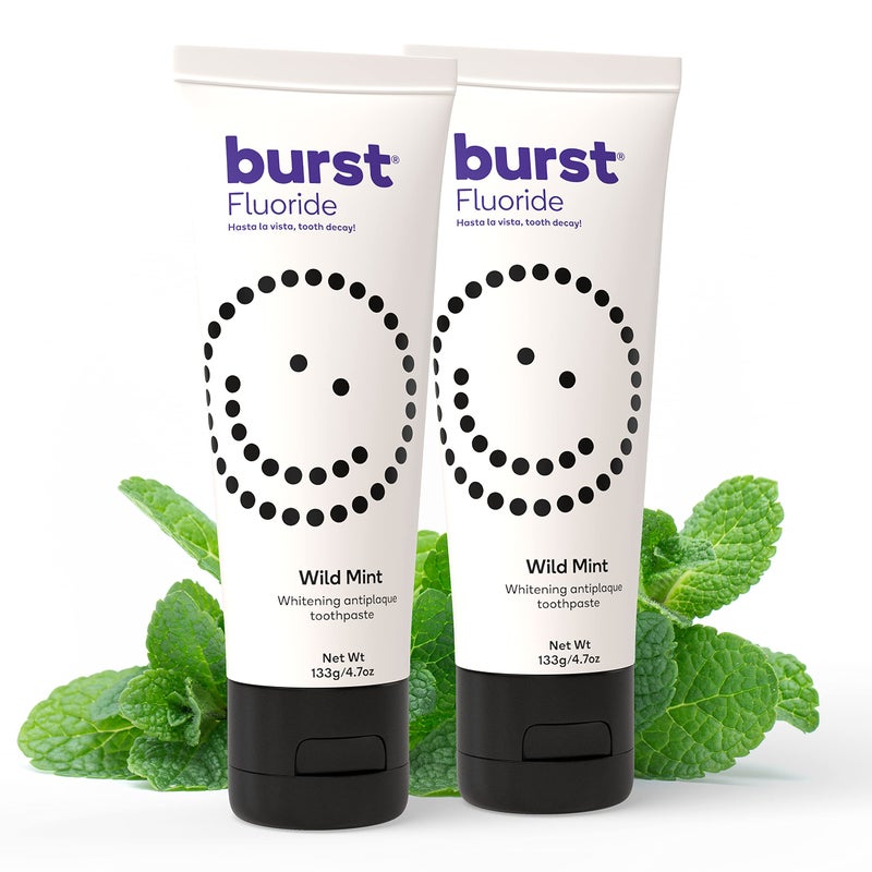 BURST معجون أسنان BURST للتبييض مع مكافحة التسوس وإزالة البقع فلوريد 47 أونصة عبوتين للأسنان الحساسة مع زيلتول نباتي خالي من الغلوتين SLS نعناع بري