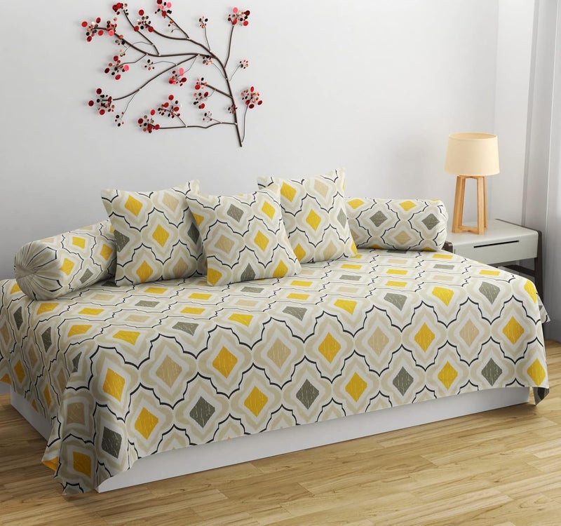 HOMICON HOMICON Premium Soft Cotton 6 Pieces Diwan Cover Set with 1 Single Diwan Bedsheet 2 Bolster Covers and 3 Cushions Cover Cream  - Image 1