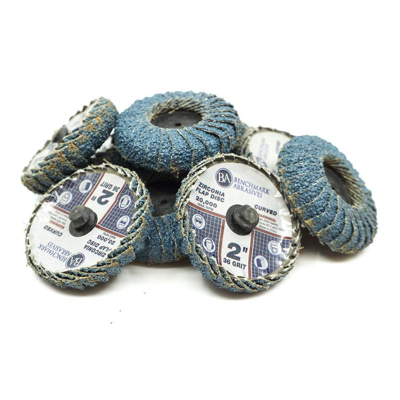 Benchmark Abrasives قرص طحن منحني من زركونيا 2" بتصميم ظهر من نوع R للتركيب السريع من بنشمارك أبرسيفز - إنهاء، إزالة الحواف من الأسطح غير المنتظمة - لآلة طحن القوالب والمزيد (10 عبوة) 36 حبيبة - Image 1